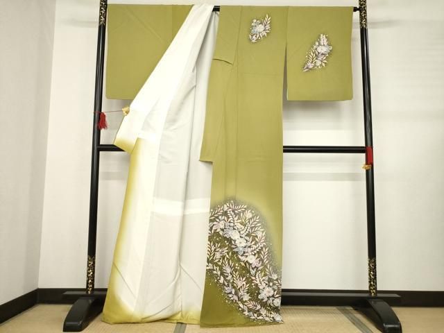 平和屋着物 越後十日町の一流染匠 桐屋 翠山工房 訪問着 辻が花 流水花文 暈し染め 正絹 AABB3198ck