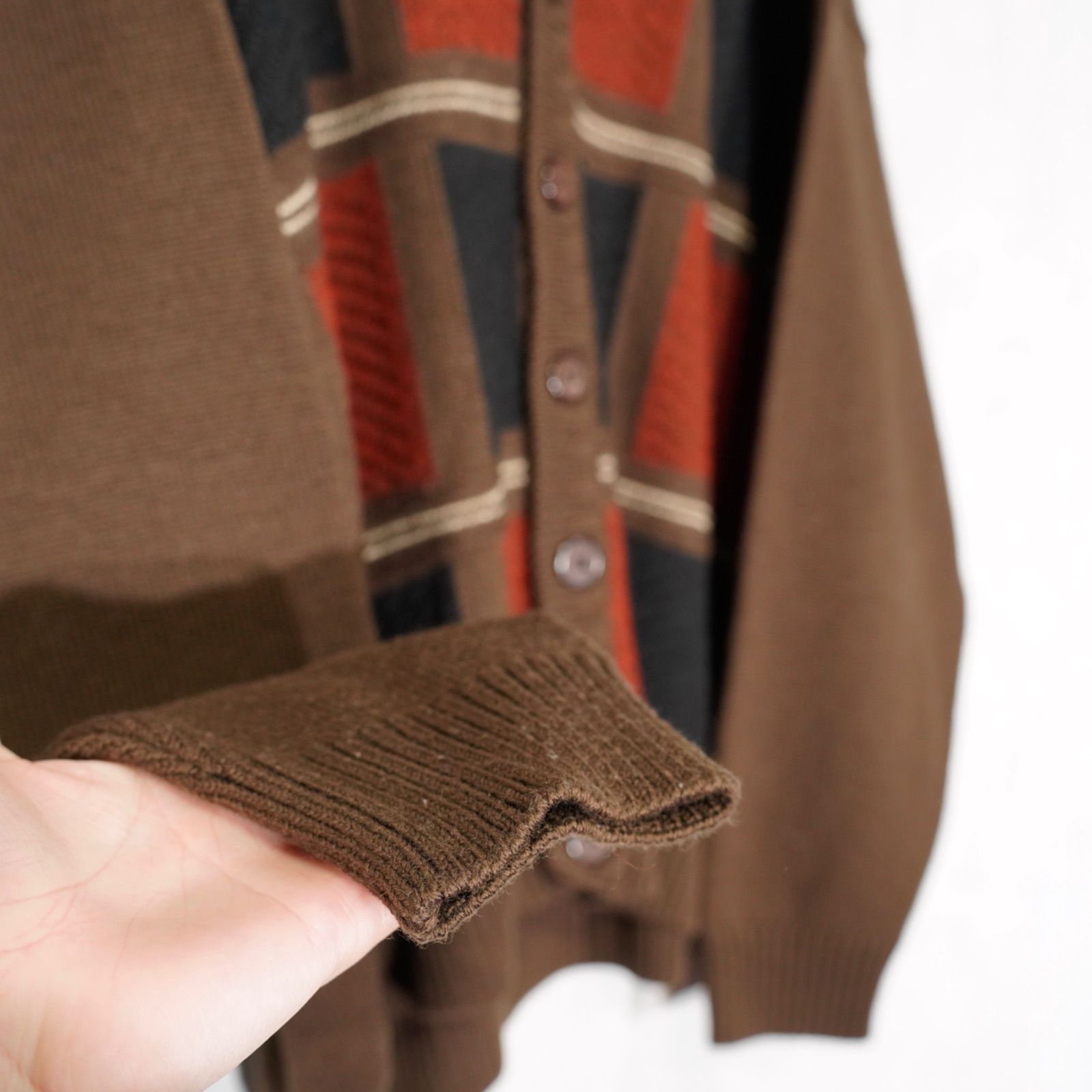 KNIT CARDIGAN|アメリカ古着ブロックチェック柄デザインニットカーディガン