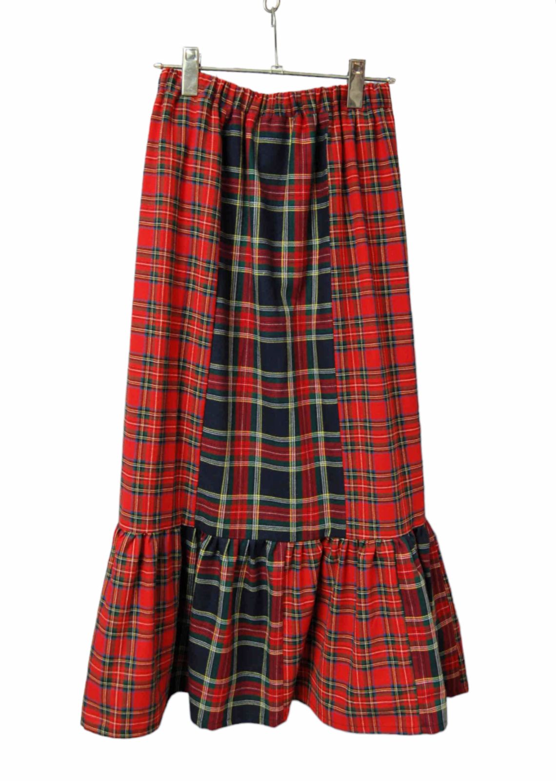 タータンチェック　ミックス裾ギャザーロングスカート