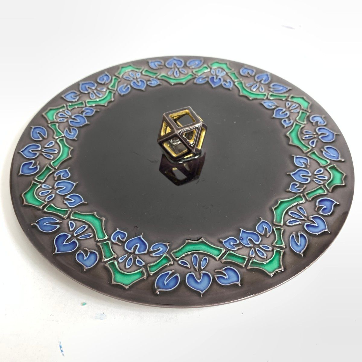 中村翠嵐|水指|紫交趾切紙草花|茶道具 ブルー