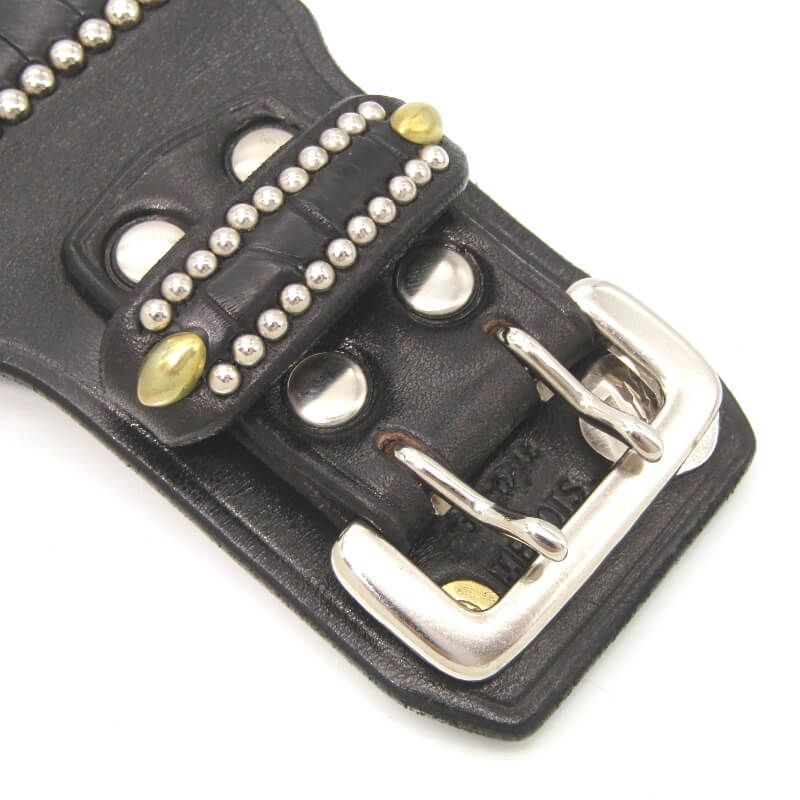 STOPLIGHT ストップライト レザーブレスレット アイアンクロス スタッズ K18 SVメタル クロコダイルパッチ ダブルピン 28010886 KIN-KAAI_COM
