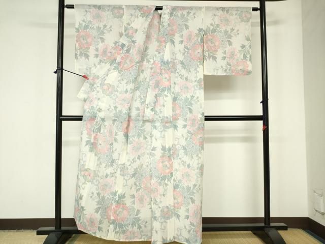平和屋着物＊夏物 本場小千谷ちぢみ 牡丹 麻 逸品 DAAW0288op