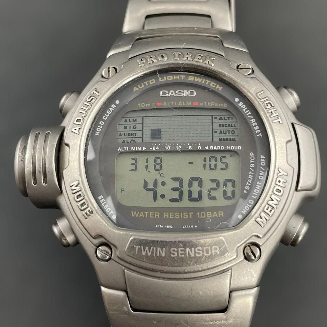 動作OK】CASIO PRT-3000 チタン プロトレック ツインセンサー（気圧