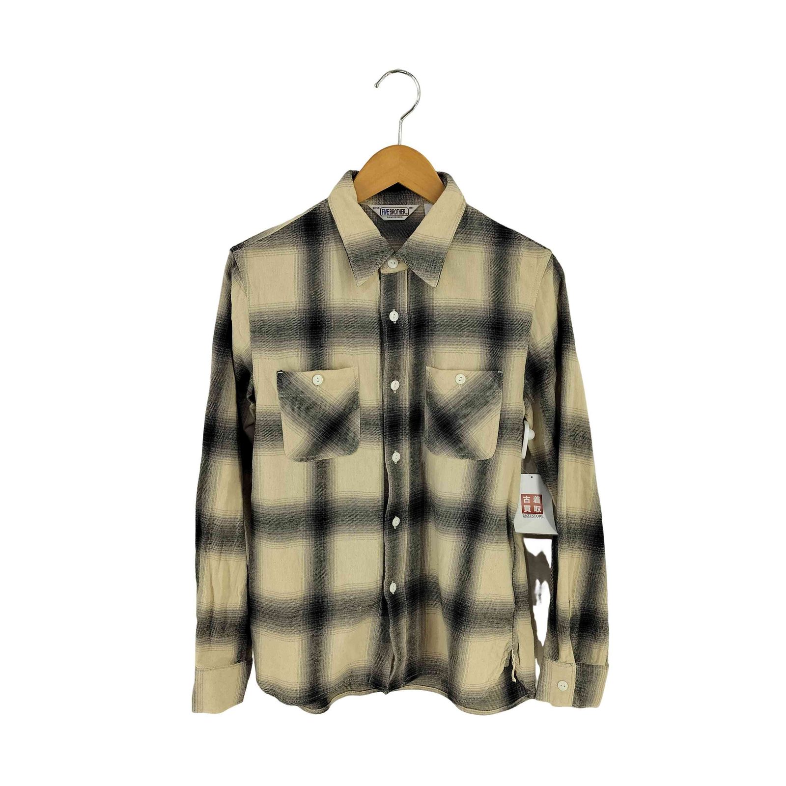 ファイブブラザー FIVE BROTHER MADE IN INDIA 猫目ボタン 両ポケ オンブレチェック コットンネルシャツ メンズ import：S 