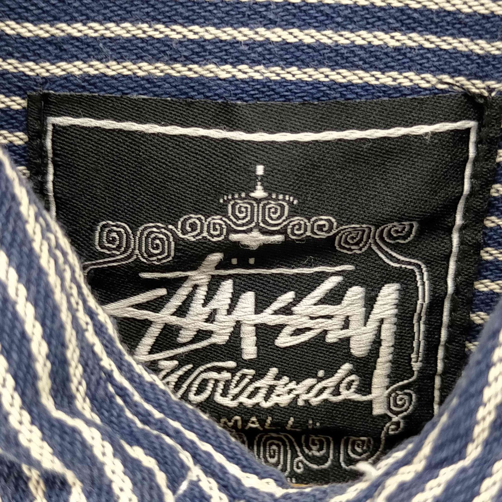 stussy 刺繍 バックロゴ ヒッコリーワークシャツ 半袖 Mサイズ
