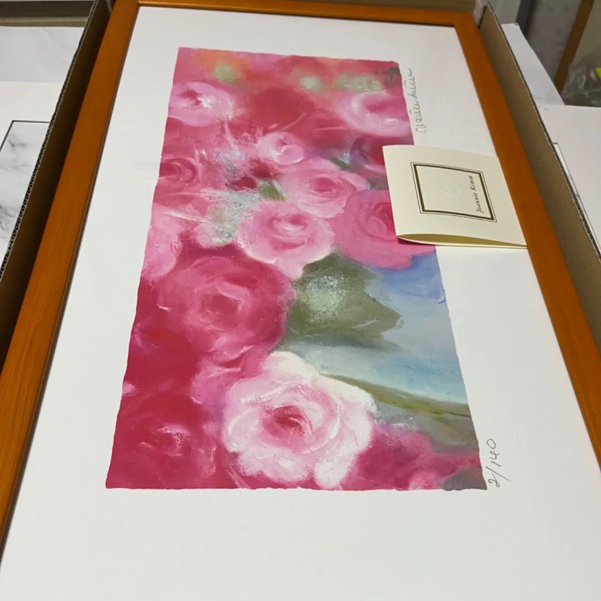 新品額入り 限定版画 ジニー・キム 直筆サイン、ED、証明書あり 薔薇