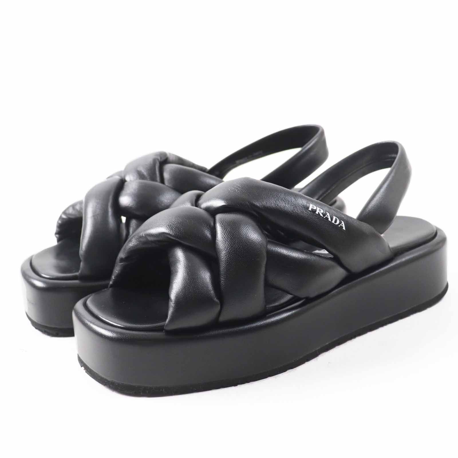 ◎PRADA プラダ 22SS サイドロゴ プラットフォーム ナッパレザー サンダル ブラック 36 き イタリア製 レディース