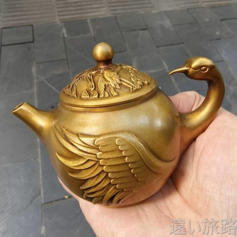 銅器 鳳凰鶴茶壺 酒壺 茶器 装飾品 工芸品 置物-送料無料即日出荷