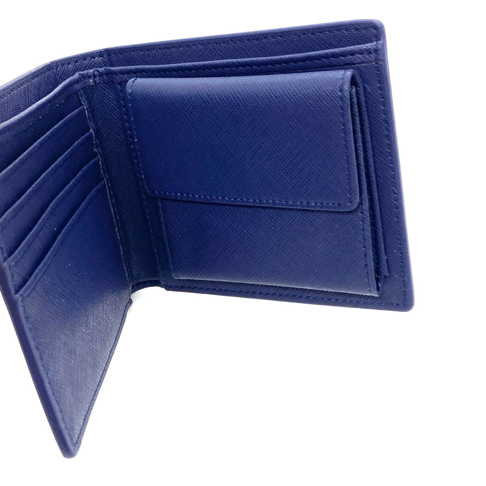 鮮やかなカラー】 本革 コードバン風 二つ折り財布 紺 メルカリShops