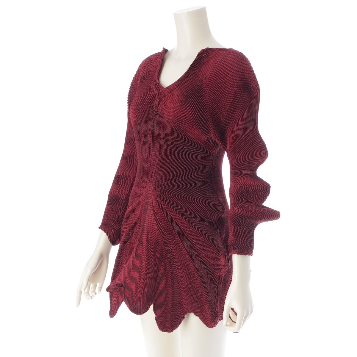 イッセイミヤケ 17AW プリーツ 変形 3D スチーム ストレッチ チュニック トップス IM74FJ517 レッド 2