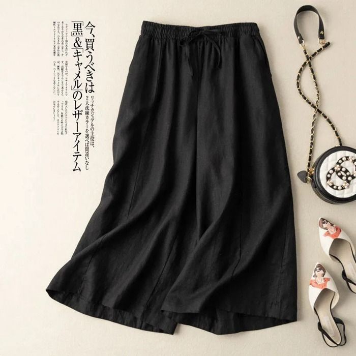 ガウチョパンツ ワイドパンツ レディース 30代 40代 50代 七分丈 ウエストゴム 夏 涼しい レディースパンツ 綿麻風 パンツ スカーチョ スカンツ 無地 zhengr20