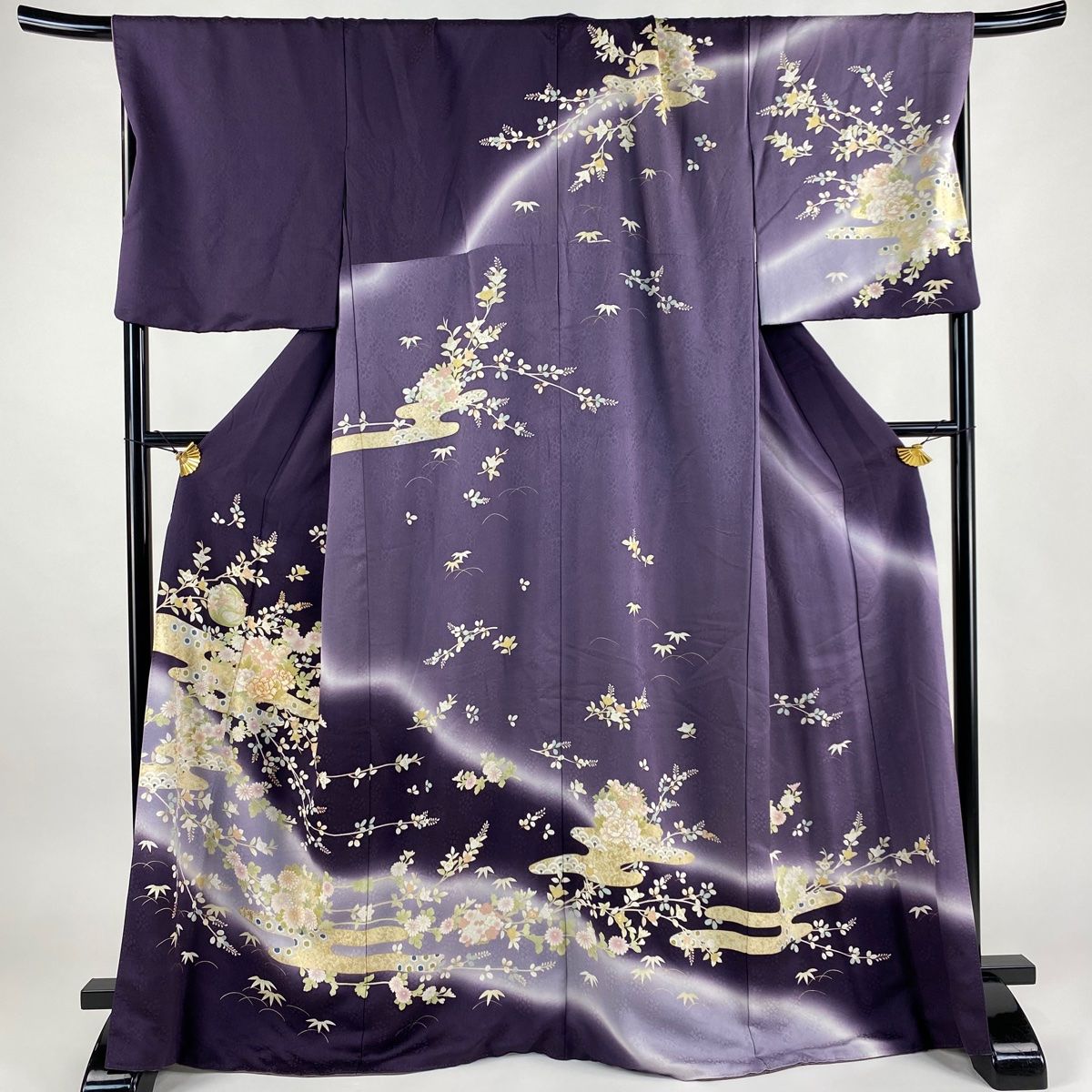 訪問着 身丈168cm 裄丈72.5cm L 袷 花丸文 ヱ霞 金糸 金彩 紫 正絹