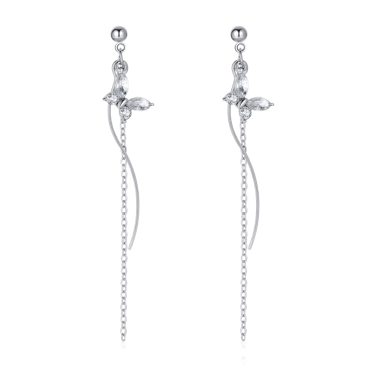 金属アレルギー対応 クリスタル ブランド ジルコニア レディース Sparkling 女性 蝶々 Butterfly シルバー Stud 上品 Earrings ロング ピアス 揺れる 7029037 KRUCKEL