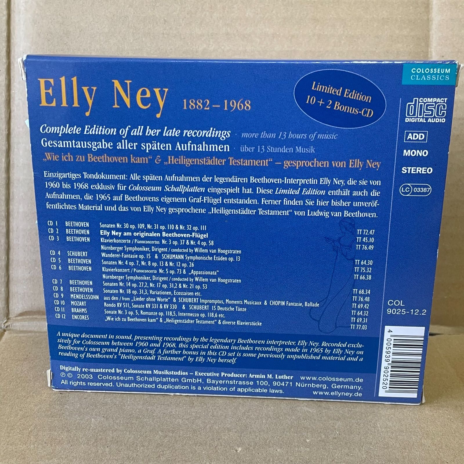 クラシックピアノ輸入盤中古CD12枚組 エリー・ナイ Elly Ney 後期音源