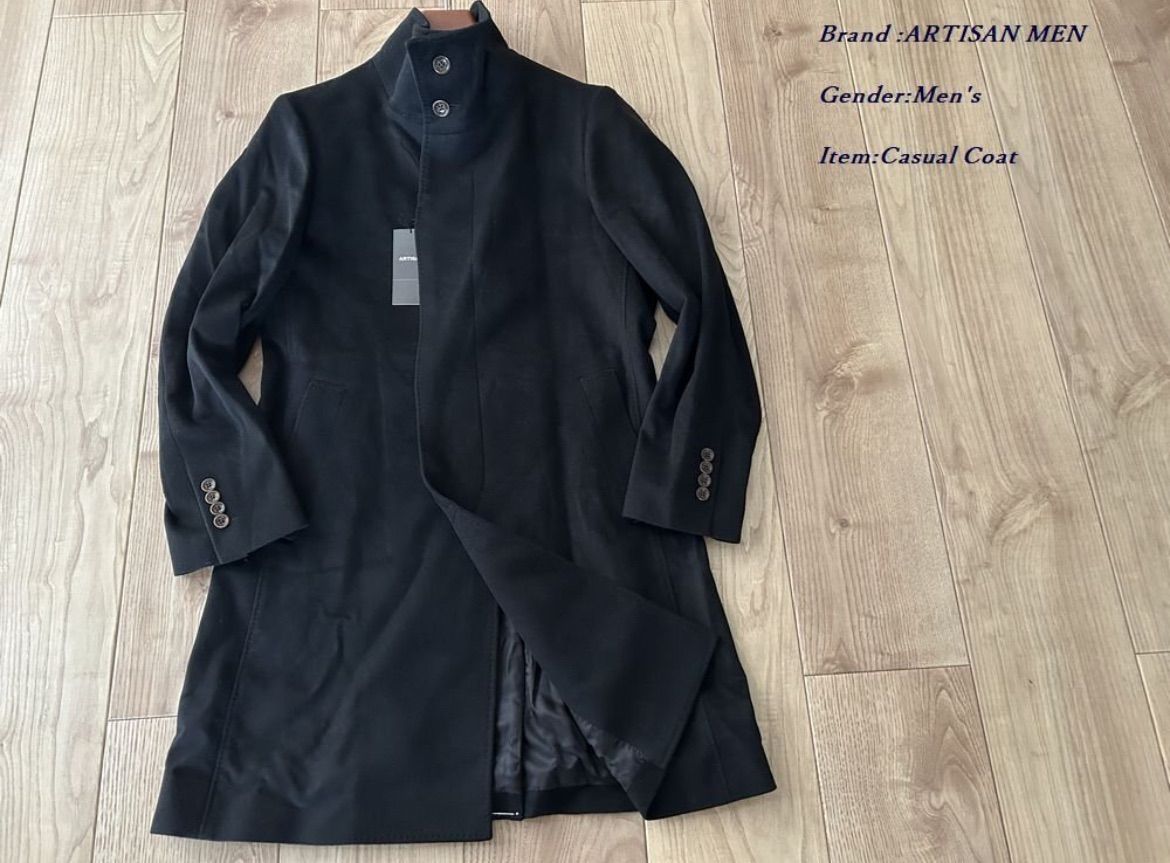 サンプル ARTISAN アルチザン カシミヤ イタリアンネックコート 05ブラック Sサイズ 9999 定価253 000円