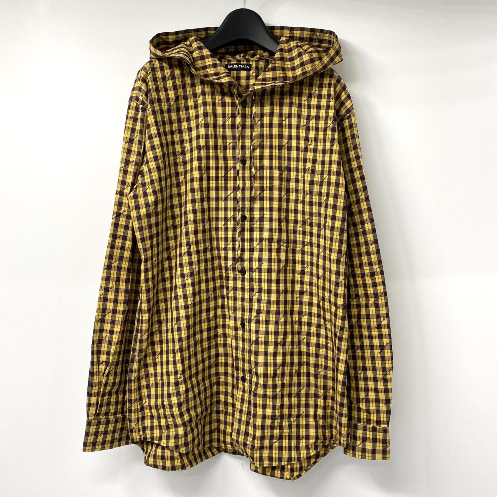 BALENCIAGA フーデッドシャツ ブラック イエロー サイズ39 485990 バレンシアガ 17