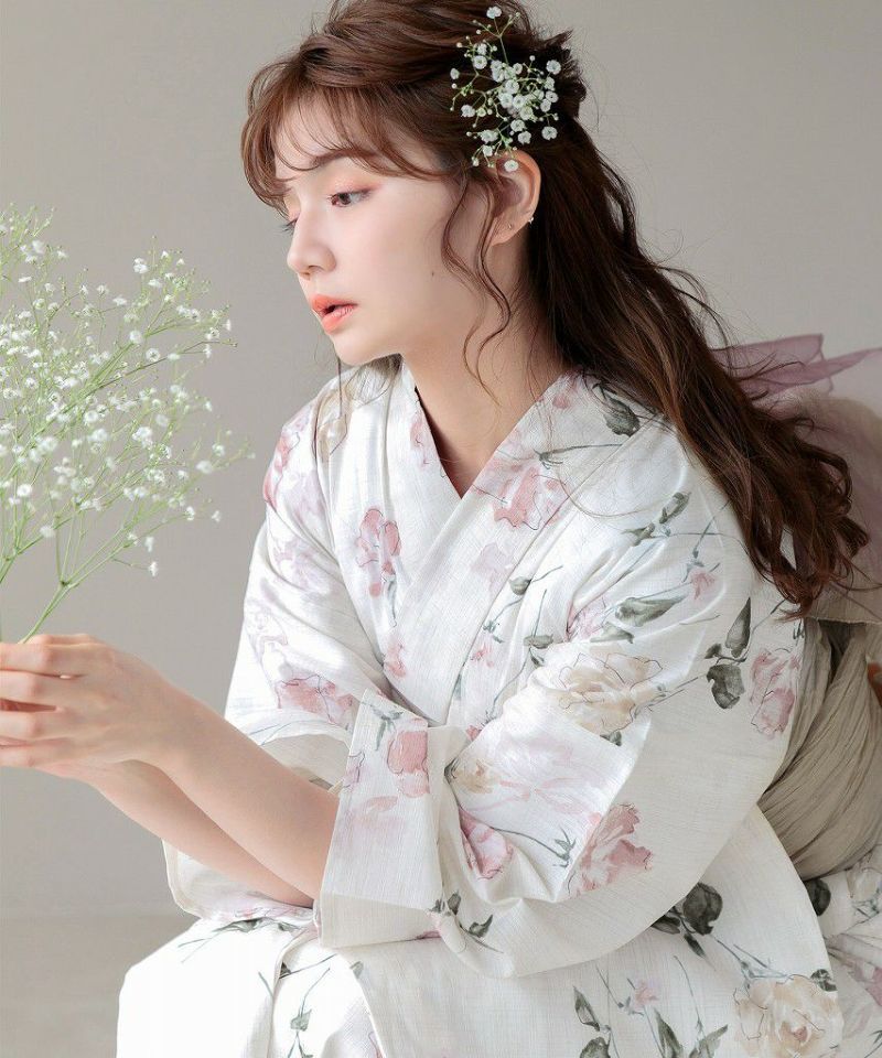 Dita花柄浴衣・帯セット 桜花色の浮世花 2025 浴衣5点セット(ゆかた・帯・下駄・着付けマニュアル
