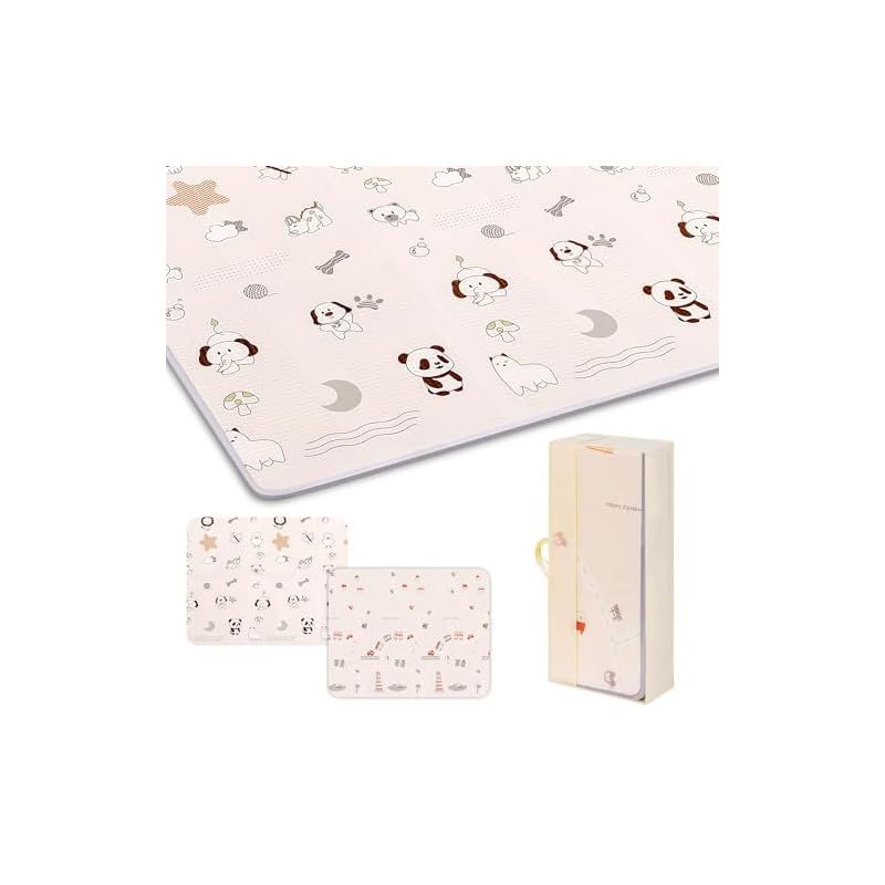 プレイマット-Artake 赤ちゃん プレイマット 収納しやすい ジョイントマット 厚手 折りたたみ 防水 防音マット ベビーマット お昼寝マット Happy Panda 200*180*2