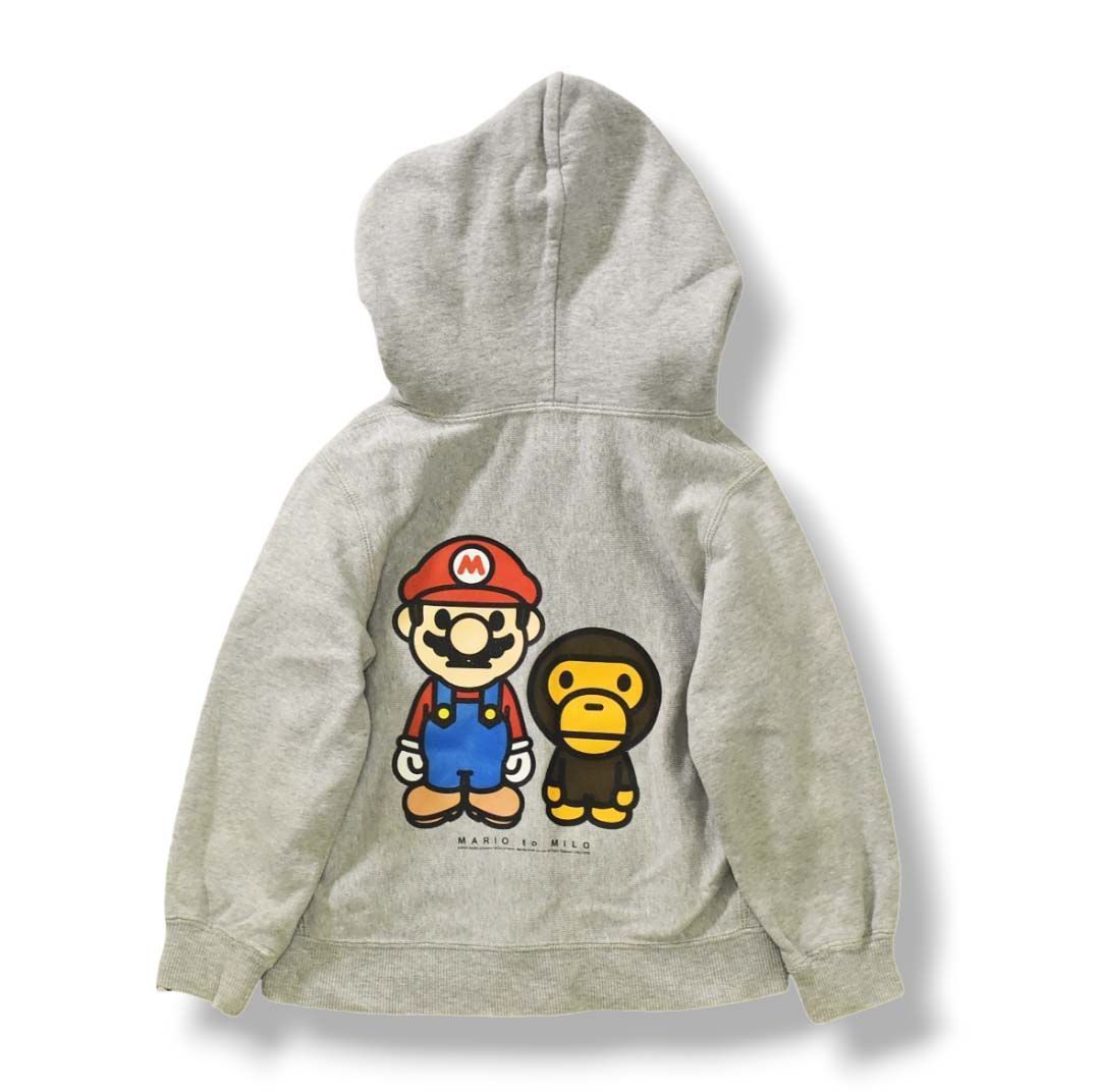 コラボ】 日本製 ア ベイシング エイプ x スーパーマリオ A BATHING APE ｘ SUPER MARIO ジップ パーカー 100 グレー  キッズ 子供服 ♪ - メルカリ