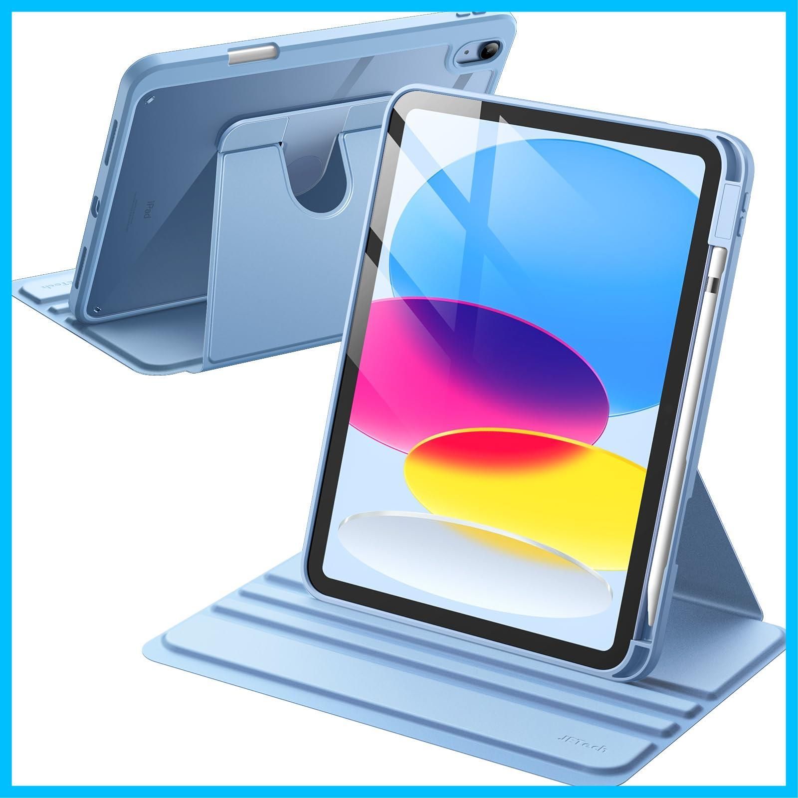 回転ケース iPad 10用 (10.9インチ、2022モデル、第10世代) JEDirect Pencilホルダー付き 360回転保護 スタンドカバー クリアバック 自動ウェイク/スリープ (ブルー)