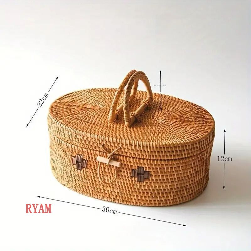 ラタン 籐 籠 蓋付 フタ 脚付 W48.5cm D35cm H41cm - メルカリ