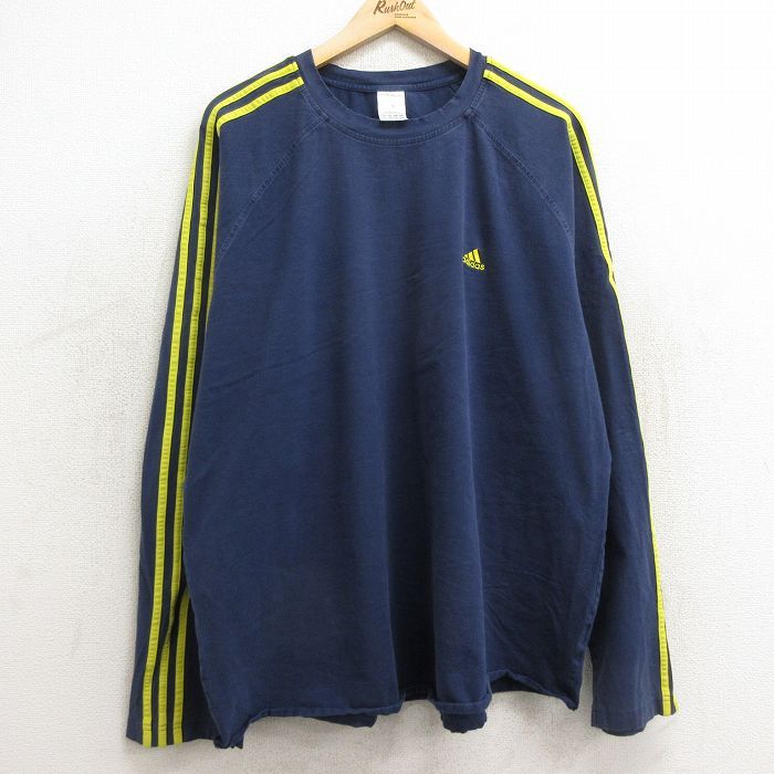 XL/古着 アディダス adidas 長袖 ビンテージ Tシャツ メンズ 00s ワンポイントロゴ ラグラン 大きいサイズ クルーネック 紺 ネイビー 3本ラ