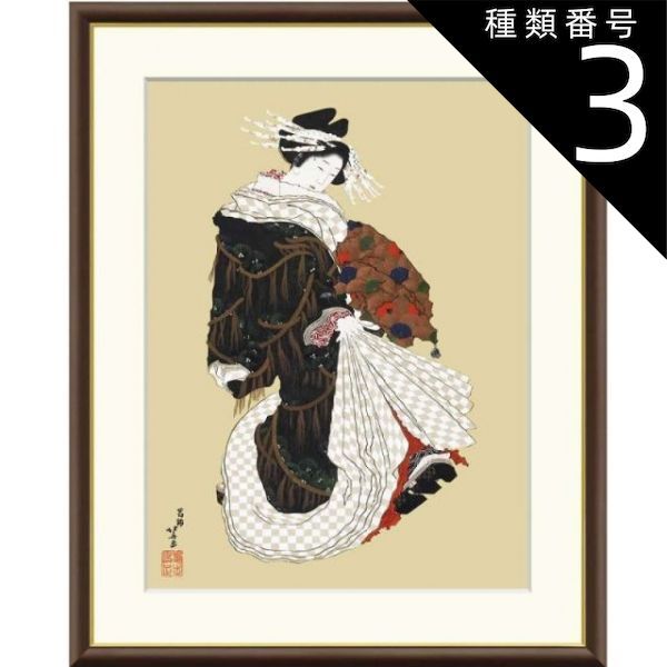 北斎 額絵シリーズ 種類3:f8 額絵 葛飾北斎 年始回りの遊女図 f8・f6・f4サイズ