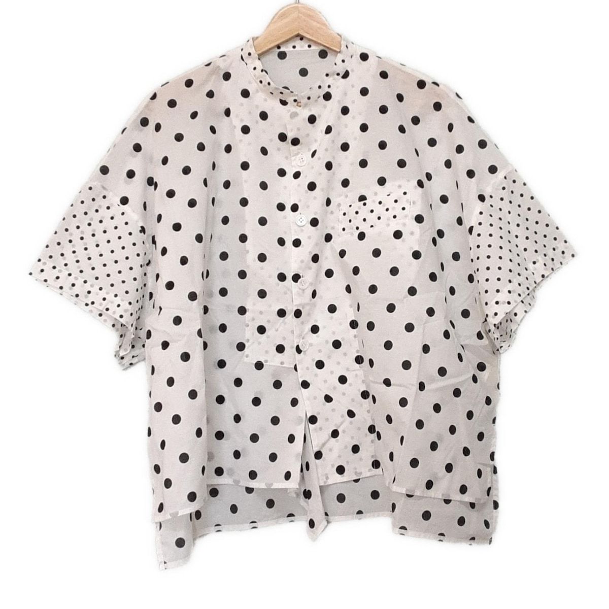 Y s ワイズ 半袖シャツブラウス サイズ2 M レディース - YA-B24-829 白×黒 ドット柄|ボックスシルエット