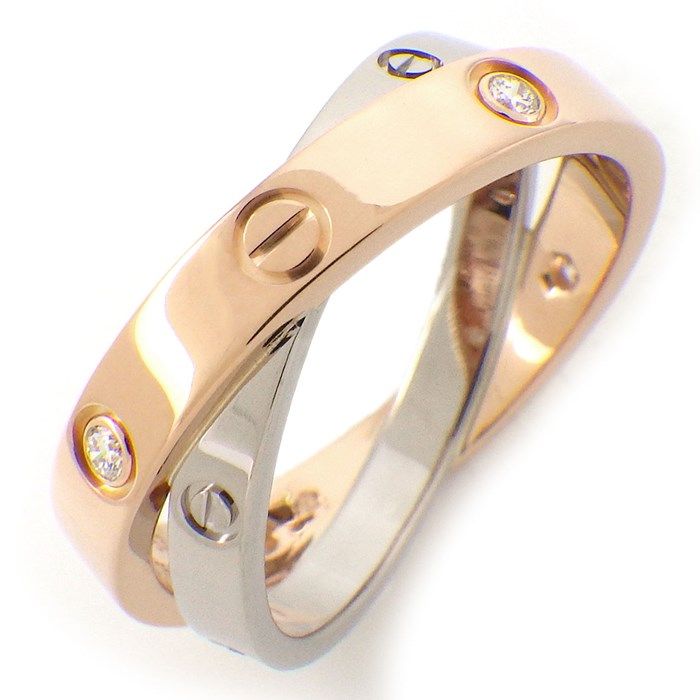 カルティエ Cartier リング ビーラブ 2バンド クロス 6ポイント ダイヤモンド K18WG K18PG 13.5号 | 53