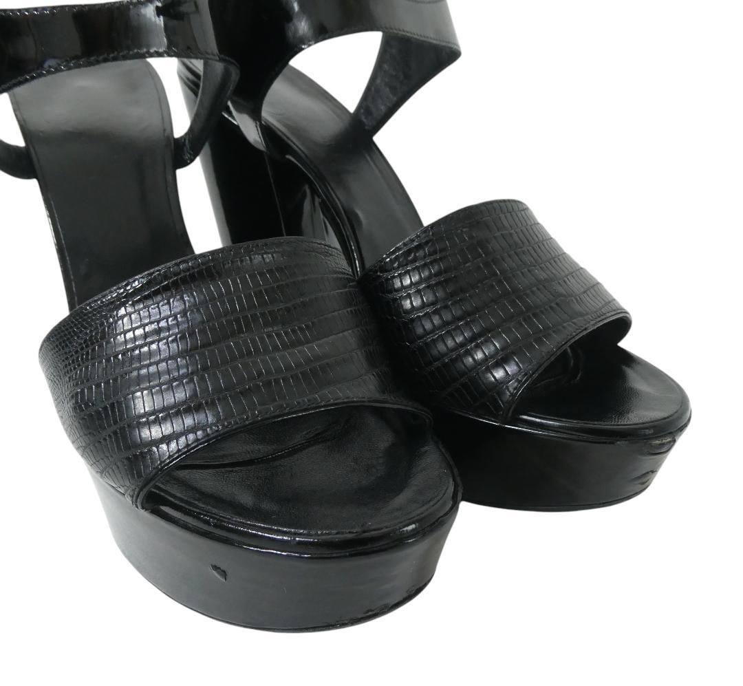 CHANEL ブラック エナメル ヒール　EU 38.5 CHANEL シャネル サイズ38.5 約25.5㎝ レザー×エナメル パイソン型押し