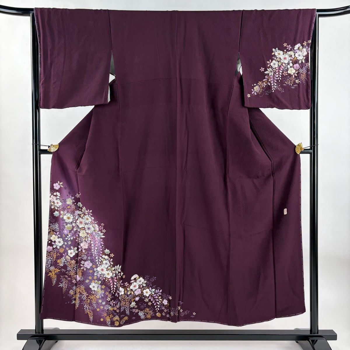付下げ 身丈151.5cm 裄丈65cm M 袷 翠山工房 やまと 落款 辻が花 金彩 ぼかし 濃紫 正絹