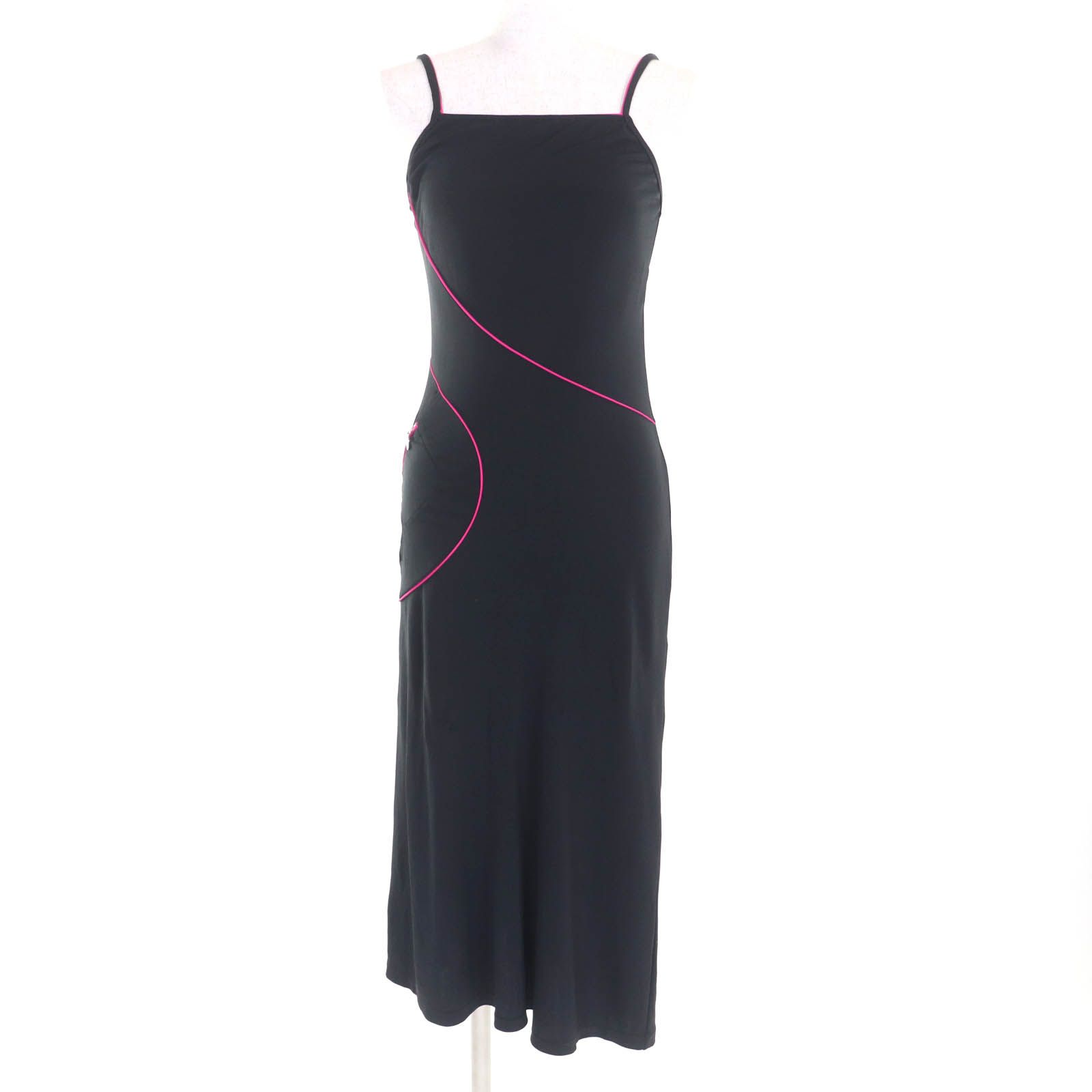 CHANEL シャネル ヴィンテージ 00T P15291 ロゴZIP ロング丈 キャミワンピース ブラック ピンク 38 フランス製 レディース