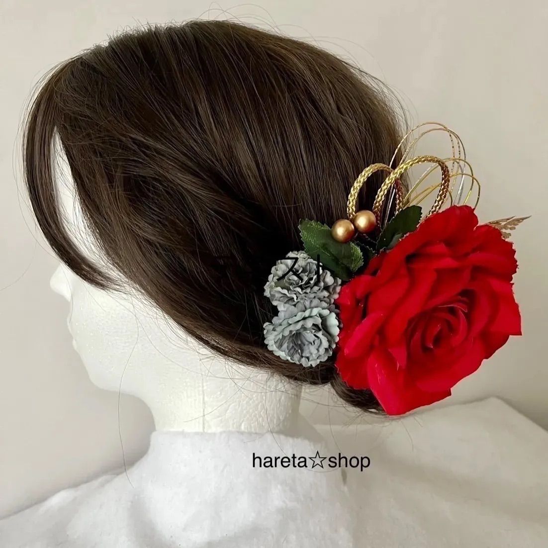 和装髪飾り　成人式　結婚式　卒業式　ヘッドドレス　発表会　薔薇　赤　着物振袖袴