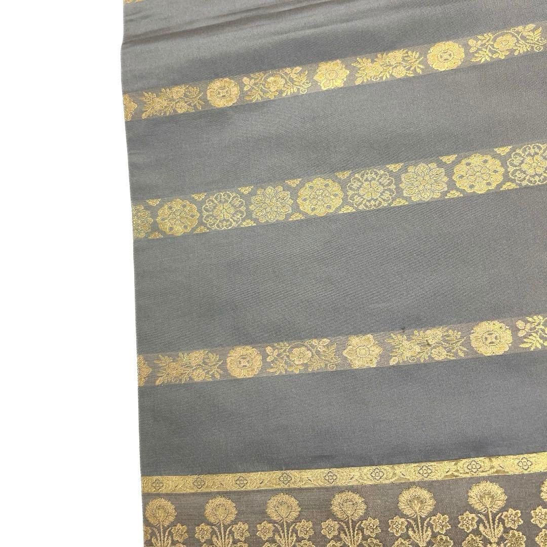 袋帯 全通 間道模様 華紋 唐花 横縞 草木染 本金箔 着物 帯 014a d  