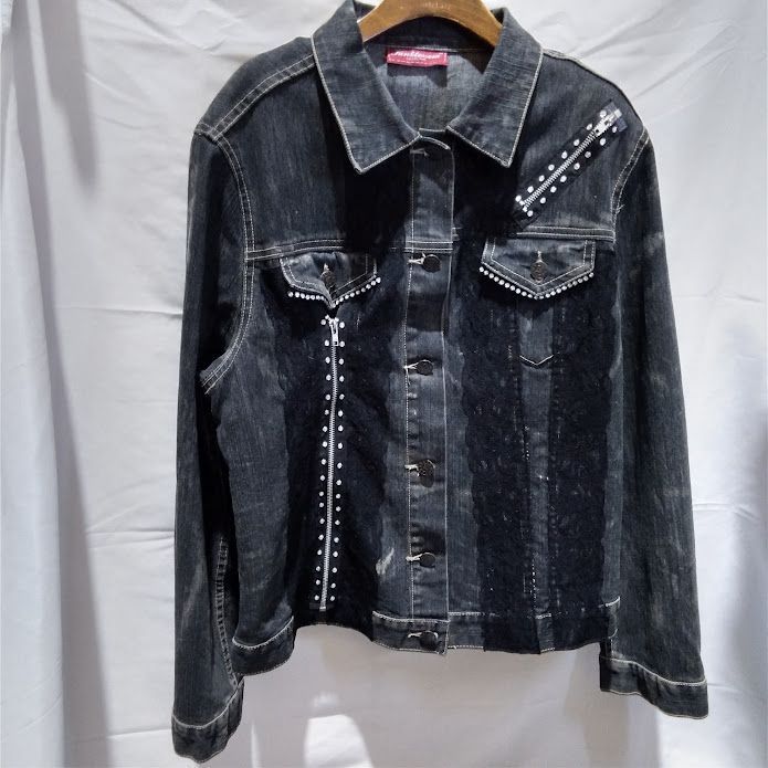 ①【レア】フランス製 デニム ジャケット SUNBLOSSOM リメイク 古着 