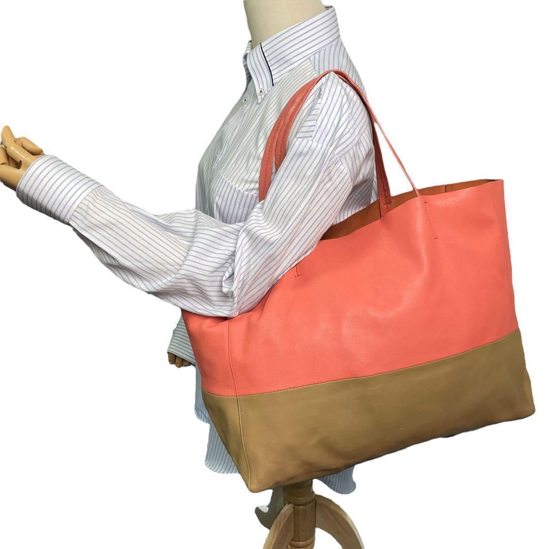 A4 美品 CELINE レザー トートバッグ ホリゾンタルカバ バイカラー CELINE セリーヌ ホリゾンタルカバ トートバッグ 肩掛け A4可能