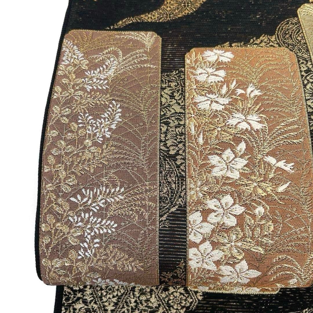 未着用 夏用 絽 道長取り 花模様 花菱 袋帯 金糸 着物 041a p