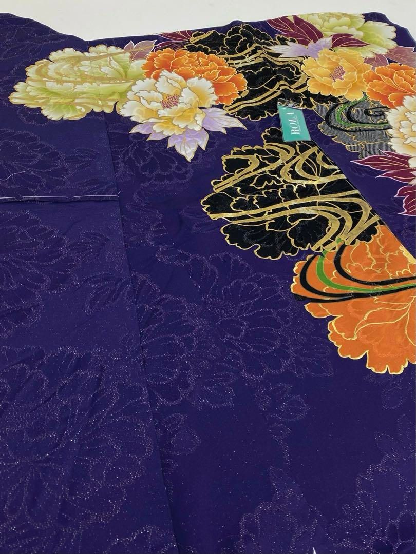 振袖 RORA 仮絵羽 銀通し 刺繍 金彩 大輪 正絹 未仕立て品 八掛付き