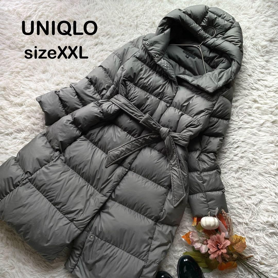 UNIQLO ユニクロ ライトウェイトダウンフーデットコート Aライン 大きいサイズ ベルト XXL