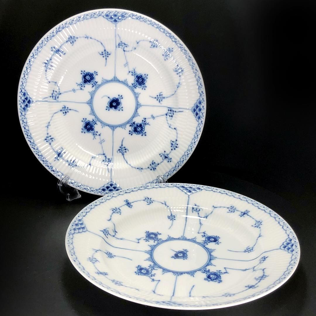 Royal Copenhagen ロイヤルコペンハーゲン ブルーフルーテッド ハーフレース ペア プレート 26cm 陶器 ホワイト ブルー