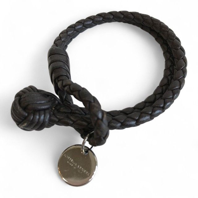 【美品】ボッテガヴェネタ イントレチャート ブレスレット ダークブラウン ボッテガヴェネタ BOTTEGA VENETA ダークブラウン レザー