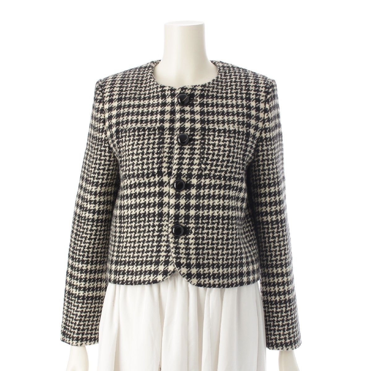 CELINE ノーカラージャケット タータンチェック 赤×黒 金ボタン XL