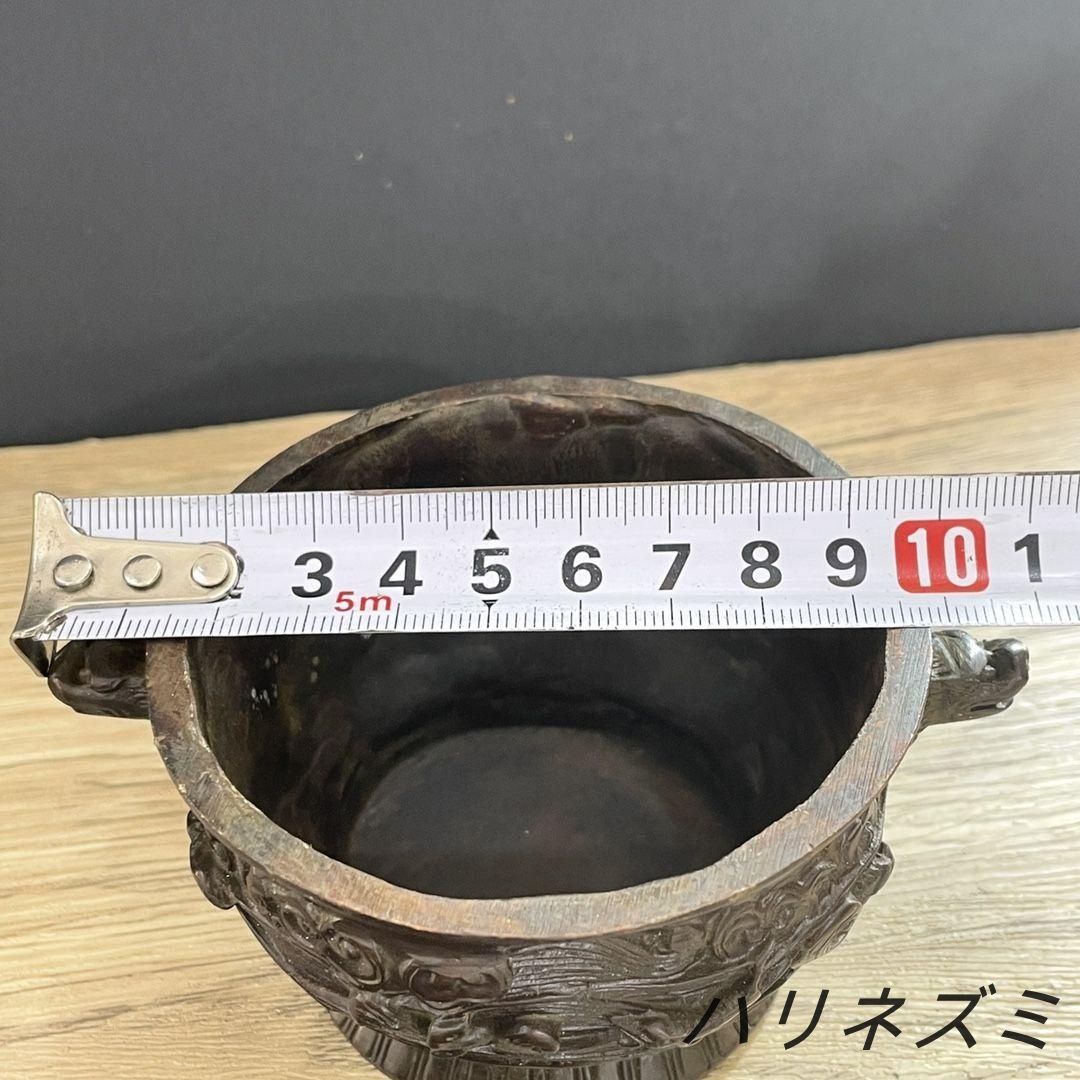 香炉 双獣耳浮彫盤竜薫香炉 香具 仏堂香炉 工芸品 銅製品 置物 大象耳