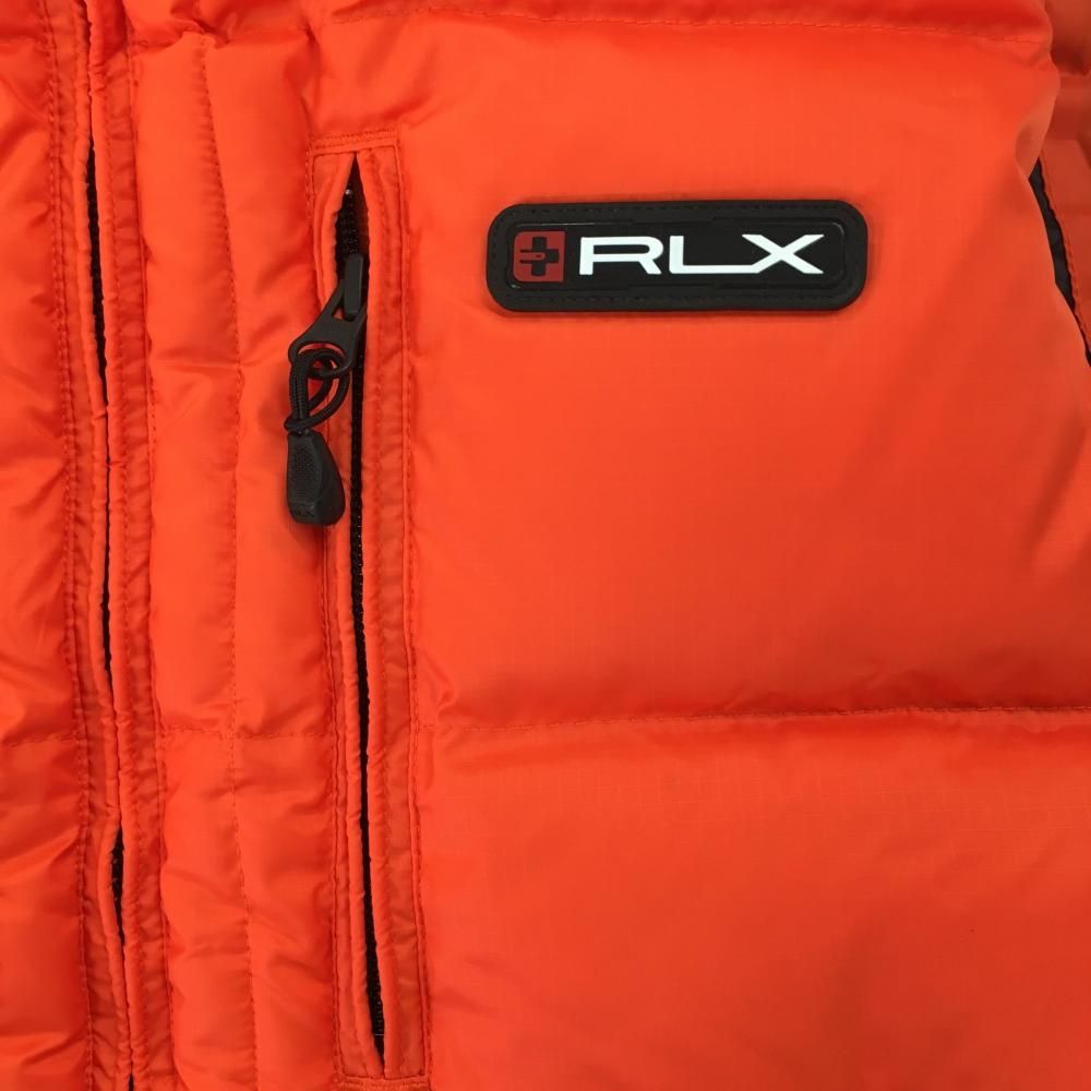 超 RLXラルフローレン ダウンベスト オレンジ×黒 ロゴワッペン フード収納可 裾ドローコード メンズ XS ゴルフウェア Ralph Lauren LLC-HASEGAWATOSO_COM