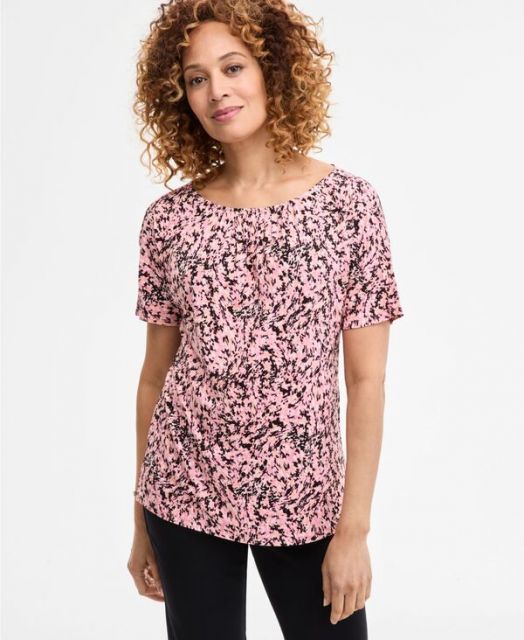売れ筋商品|||ジェイエムコレクション カットソー トップス レディース Women's Pleated Dolman Short-Sleeve Top, Exclusively at Macy's Deep Black JM Collection Women's Black Shirts & Tops - Macy's