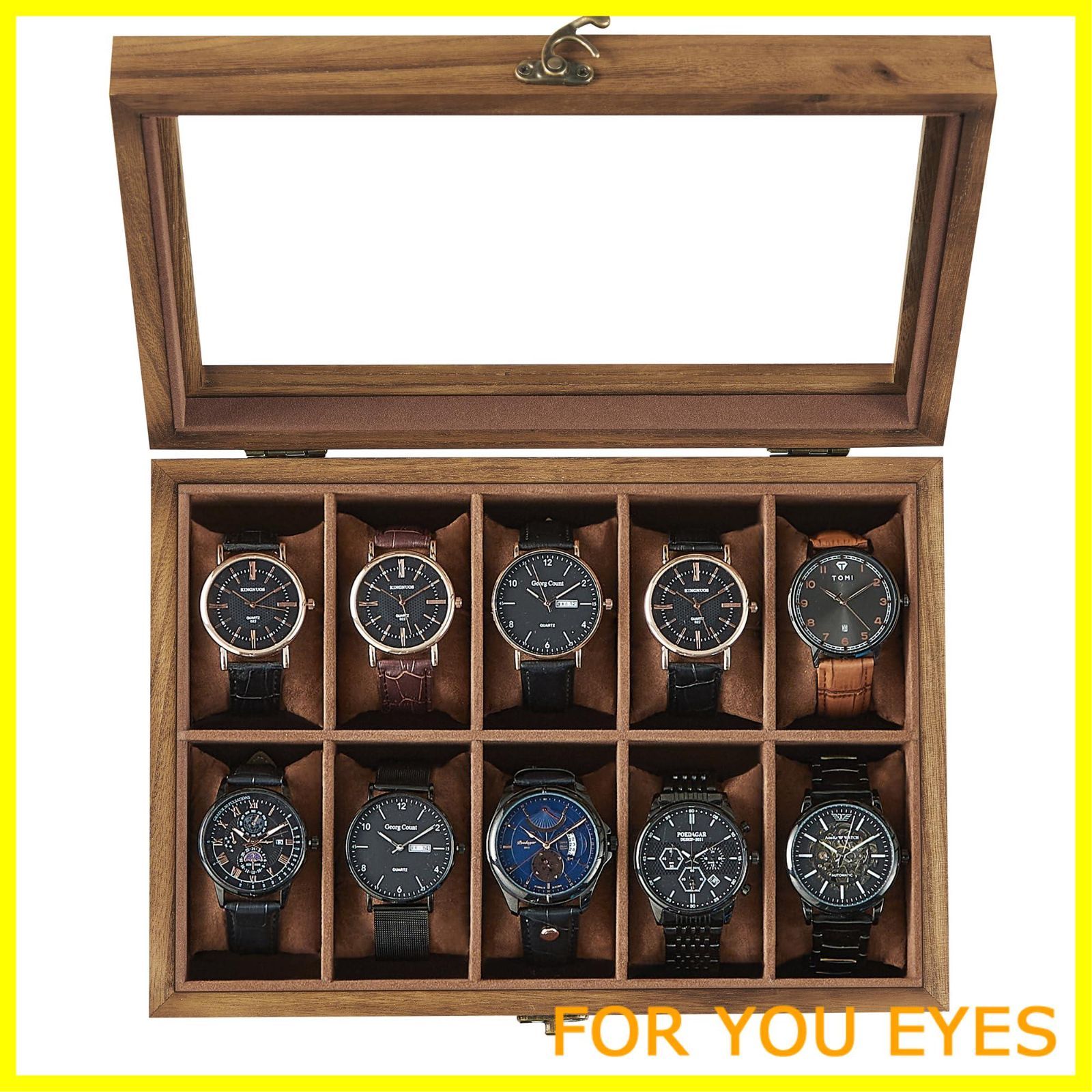 在庫処分】SONGMICS 時計ケース 10本 木製 腕時計収納 コレクション 