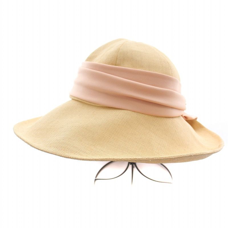 カシラ CA4LA ウィーブトシバッグビッグリボンペーパーハット 麦わら帽子 ベージュ ピンク /BB ■OF
