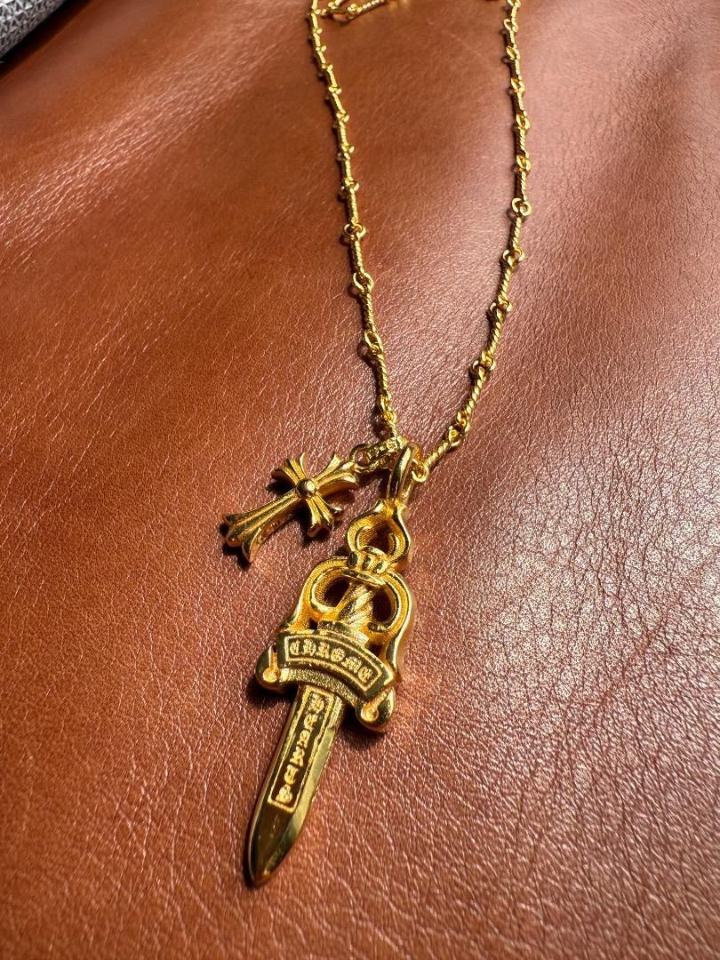 ⭐️JSJSZ 22K金メッキ×S925 サーベル＆クロスネックレス 刻印有り 