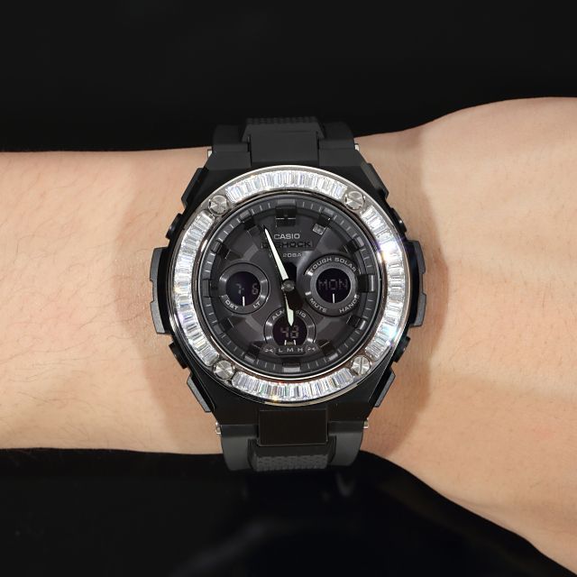 G-SHOCK ブラック GST w300 G-Steel ブラック バケットCZダイヤ ...