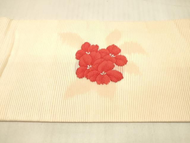 平和屋着物＊夏物 九寸開き名古屋帯 駒刺繍 草花文 金糸 正絹